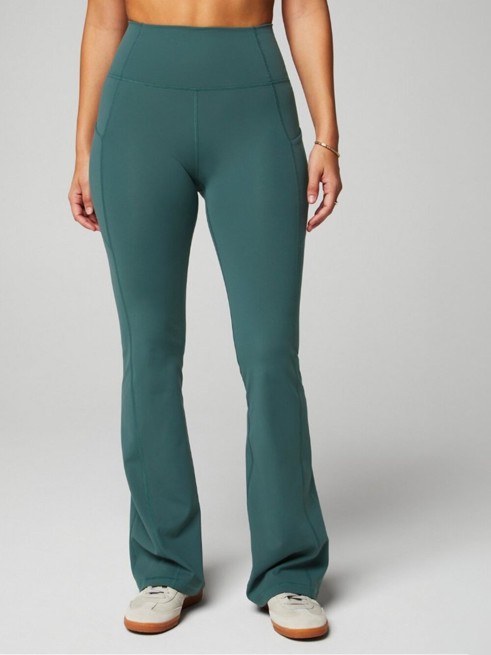 Fabletics Oasis Pureluxe High-Waisted Pocketed Kick Flare Leggings Storm Slate
